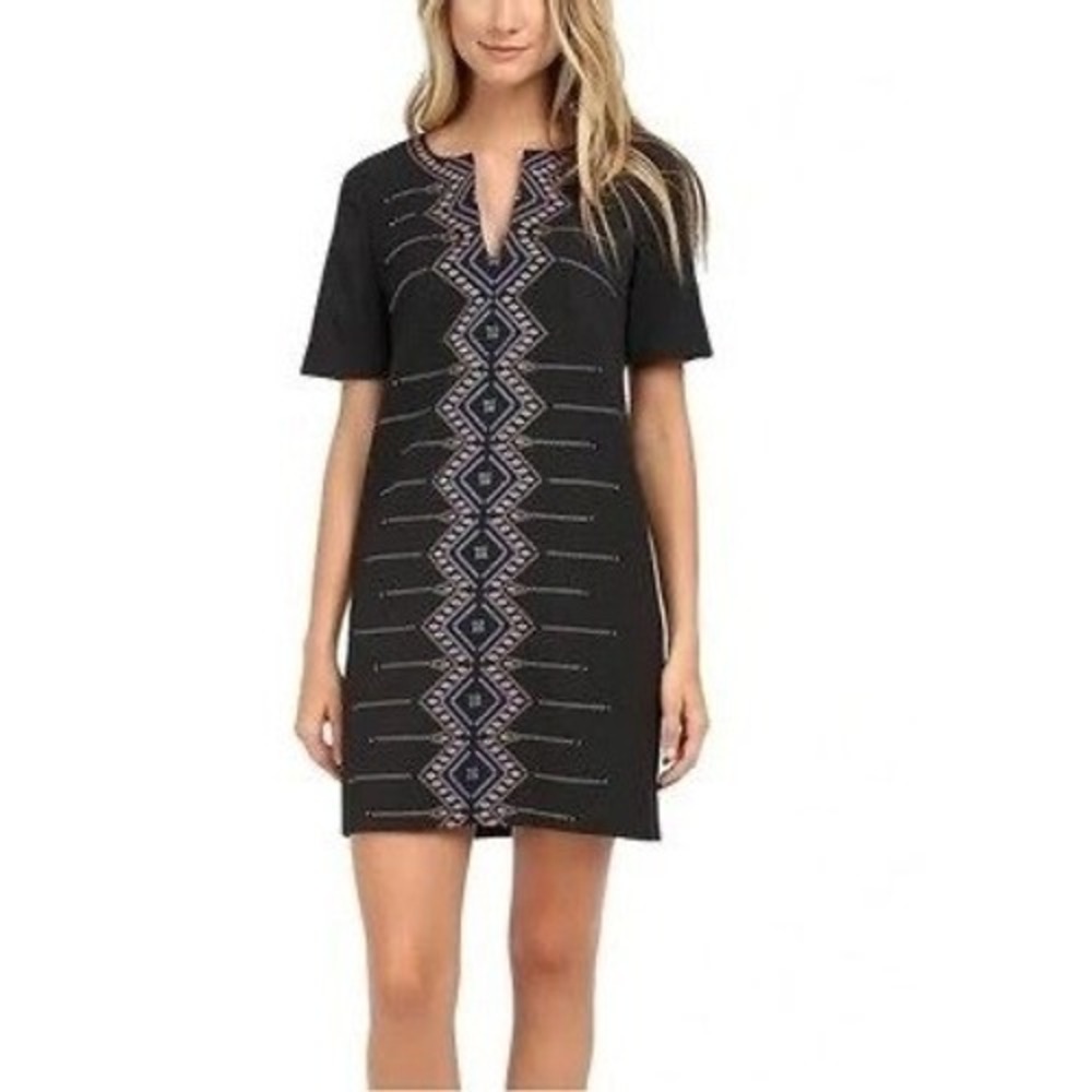 Nanette Lepore Outta Sight Aztec Embroidered Shift Dress Size 12 Short Sleeve